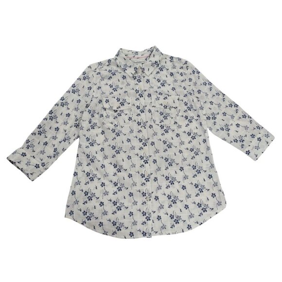 Croft & Barrow Petite PXS White & Navy Floral Button-Up Shirt Top for womwn, NWT - Picture 1 of 8